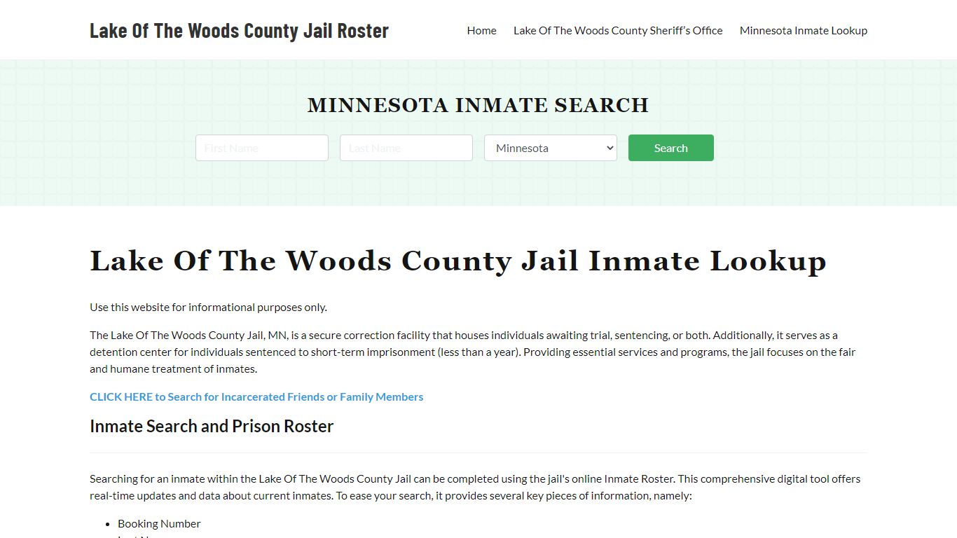 Lake Of The Woods County Jail Roster Lookup, MN, Inmate Search