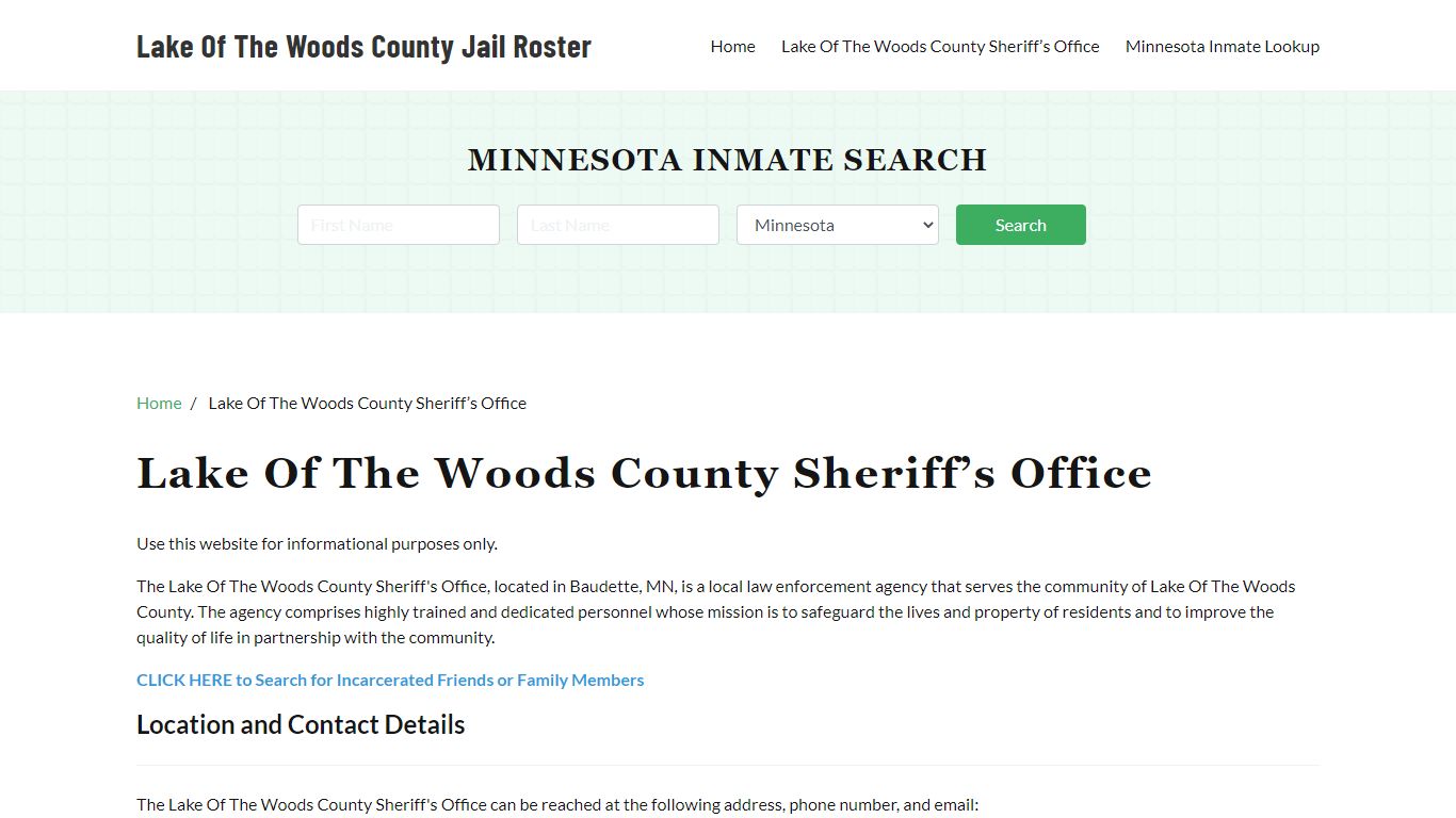 Lake Of The Woods County Sheriff Office, MN, Arrest Warrants Search