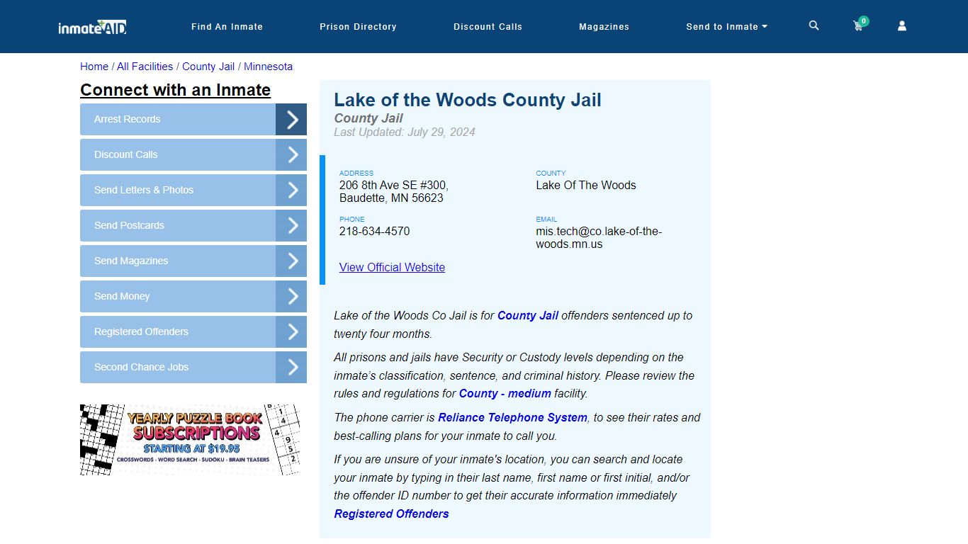 Lake of the Woods County Jail - Inmate Locator